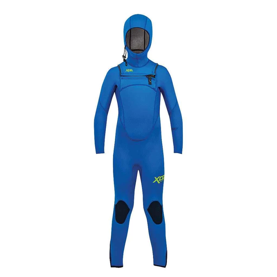 Xcel Youth Kids' Faint Blue 4.5/3.5mm Comp Hooded Full Wetsuit for Cold Water Surfing