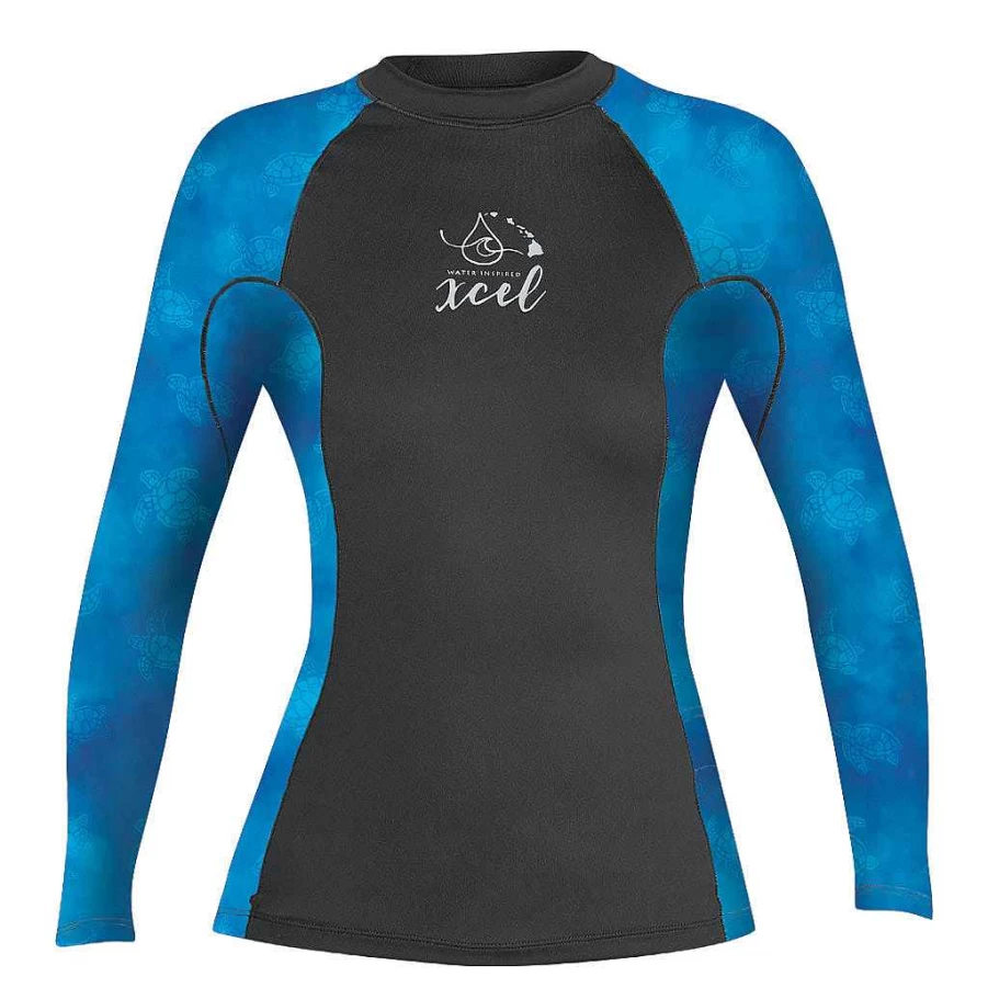 Youth Xcel Black/Honu Print Ocean Ramsey Inspired UV Protection Long Sleeve Performance Top