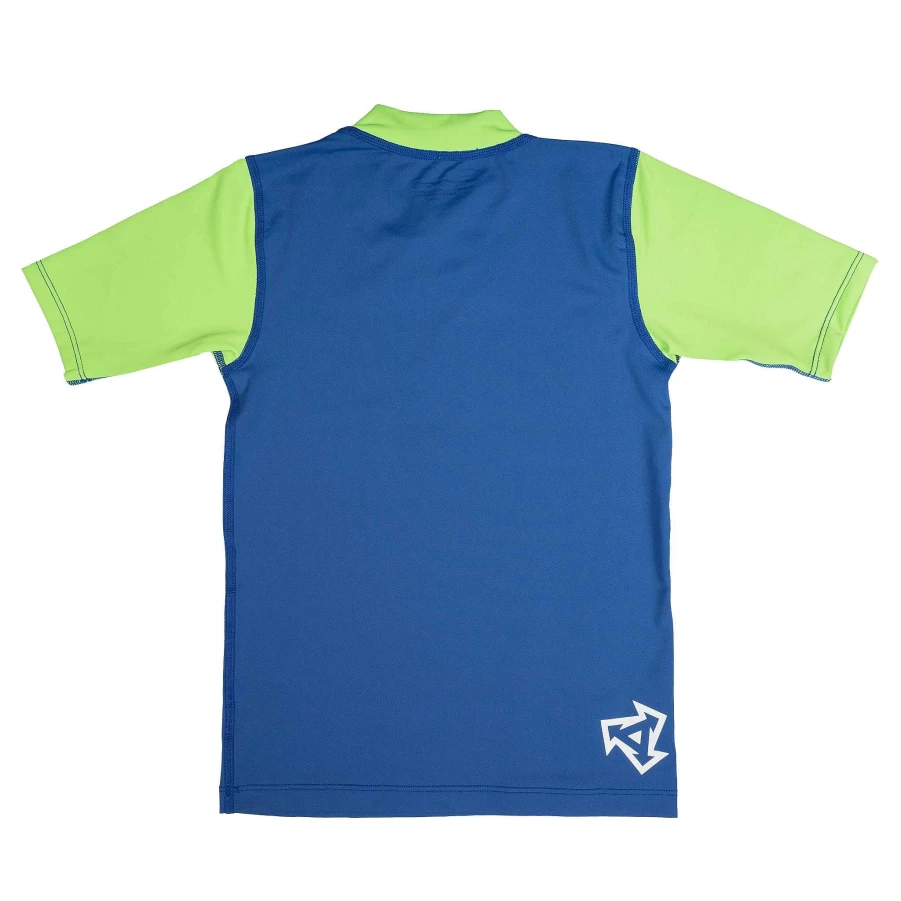 Xcel Youth Premium Stretch Color Block Short Sleeve UV Protection Top - Sapphire/Lime Green Performance Fit